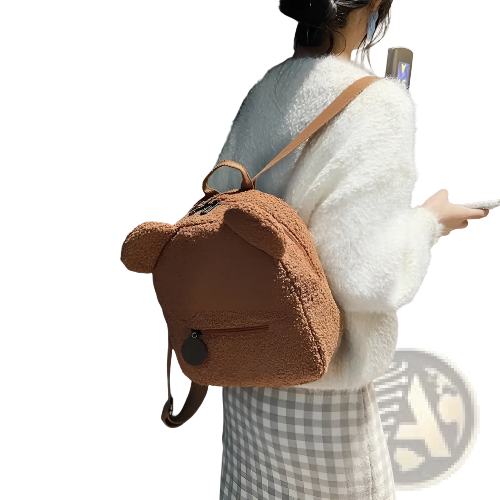 Bear Shaped Plush Backpack Cute Fuzzy Fleece Rucksack